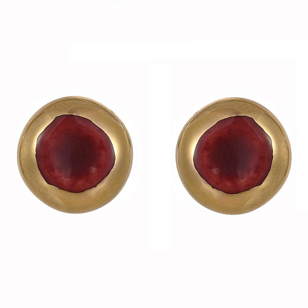 Пусеты (керамика бордо, г/п: золото, 0.9х0.9см, 1.3гр.) Испания 01902039 Maximilianas