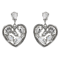 Серьги Сердца (кристалл прозрачный, г/п: родий, 4,3х3 см, 15 гр) Италия  Claudio Canzian 002 02 772