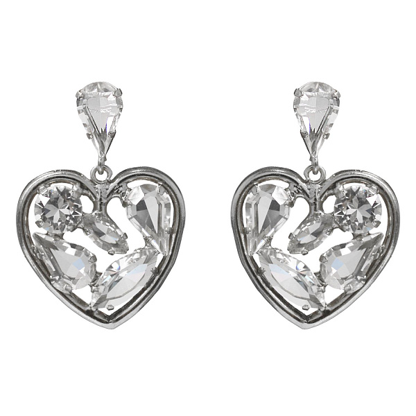 Серьги Сердца (кристалл прозрачный, г/п: родий, 4,3х3 см, 15 гр) Италия  Claudio Canzian 002 02 772