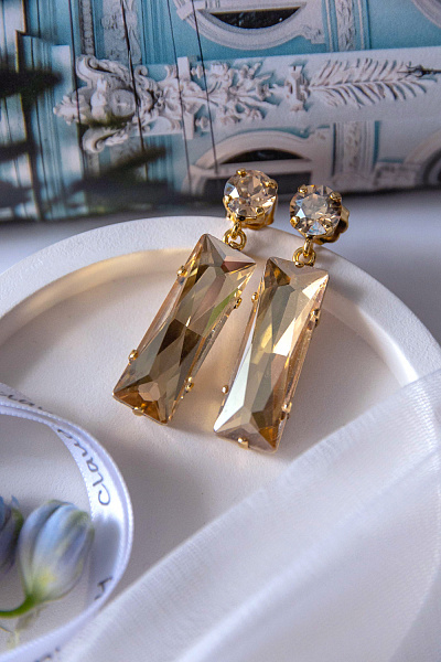 Серьги (кристаллы медовые, 4,4х1см, 13 гр.) Италия Claudio Canzian 002 02 713