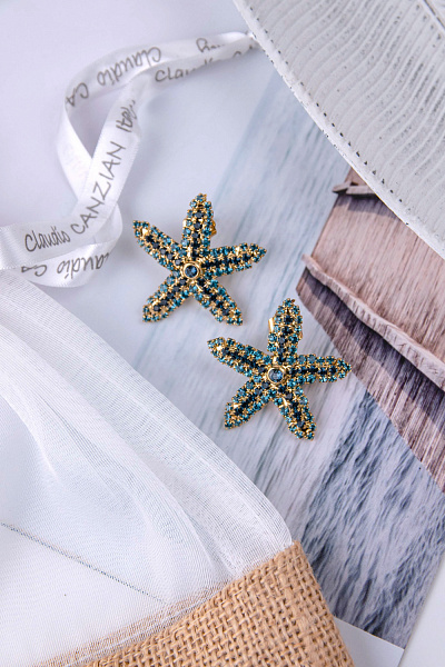 Серьги (кристалл бирюзовый, синий, 3,6х3,6 см 14 гр.) Италия Claudio Canzian 002 02 817