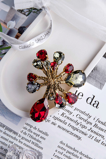 картинка Кольцо Хромосомы (графитовые, красные кристаллы, 8.5х8.5 см) Италия Claudio Canzian 002 01 031 ювелирный  магазин Калина являющийся официальным дистрибьютором в России 