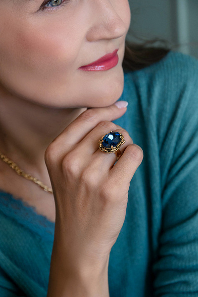 Кольцо (Кристалл синий, 1,8х1,3 см, регулируется) Италия Claudio Canzian 002 01 562