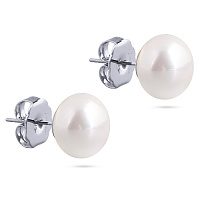 Пусеты (майорка 12 мм ,белая, г/п: родий) Uvelina MG00 0009R-01E