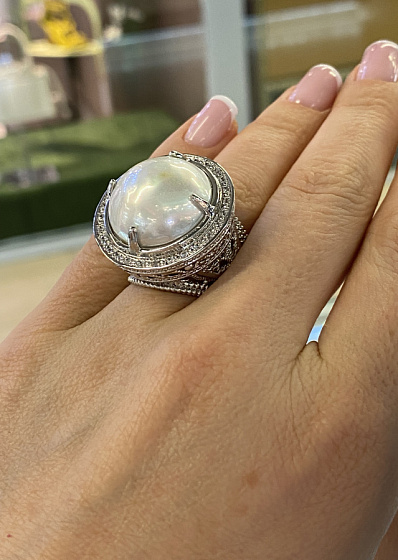 картинка Кольцо (Майорка, г/п: родий, р.18) Испания Madreperla 020 01 016 ювелирный  магазин Калина являющийся официальным дистрибьютором в России 