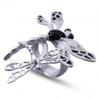 Кольцо Стрекоза 17 (эмаль черная, серая, агат; г/п: античное серебро) Испания SI00 0001-04b