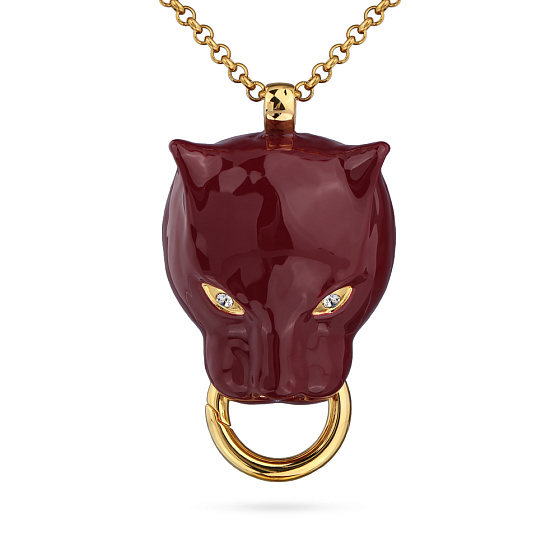 картинка Кулон Пантера (эмаль бургунди, кристаллы белые, 80 см, г/п: золото) Uvelina EX00 0011GA-001P ювелирный  магазин Калина являющийся официальным дистрибьютором в России 