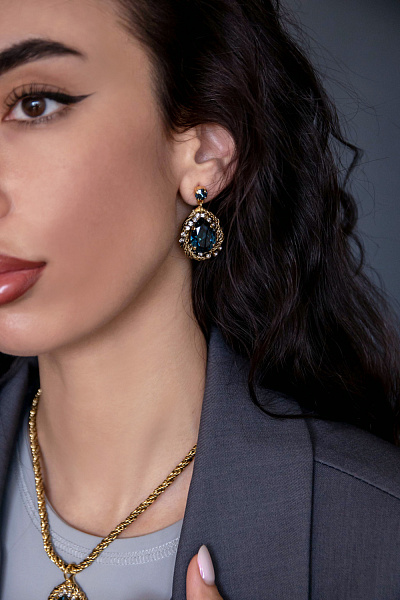 Серьги Франческа (Кристалл цвета сапфир, 3,8Х2,2см, 17 гр.) Италия Claudio Canzian 002 02 542