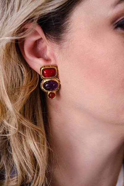 Клипсы (аметист, сердолик, г/п: золото) Франция Philippe Ferrandis LOUVRE ETN12