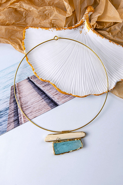 Колье (аквамарин,ювелирная смола, г/п: золото) Греция Kalliope 022 05 030