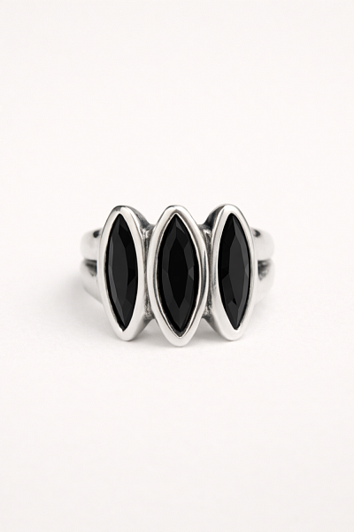 Кольцо Ciclon 264501-01-2 (кристалл черный, г/п: серебро, 2х1.7см, р.17) Испания Vaina
