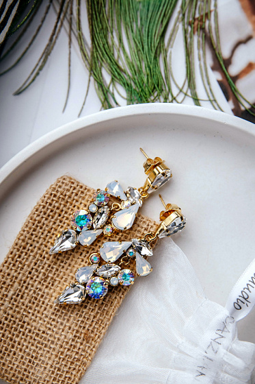 картинка Серьги (кристалл белый опал, прозрач, г/п: золото, 6х2см, 15 гр) Италия  Claudio Canzian  002 02 697 ювелирный  магазин Калина являющийся официальным дистрибьютором в России 