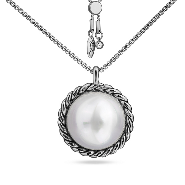 Кулон old money (майорка 28 мм белая, 90 см, г/п: античное серебро) Uvelina MG05 0028AS-01P