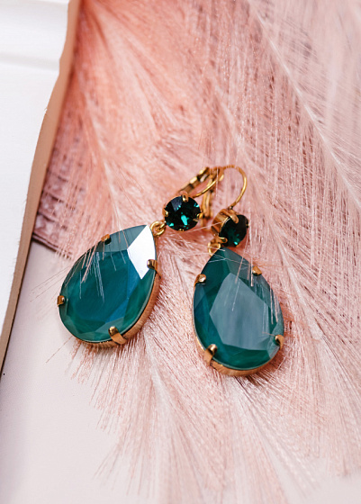 картинка Серьги Капля б. (кристалл изумрудный, 5х2 см, 20 гр.) Италия Claudio Canzian 002 02 321 ювелирный  магазин Калина являющийся официальным дистрибьютором в России 