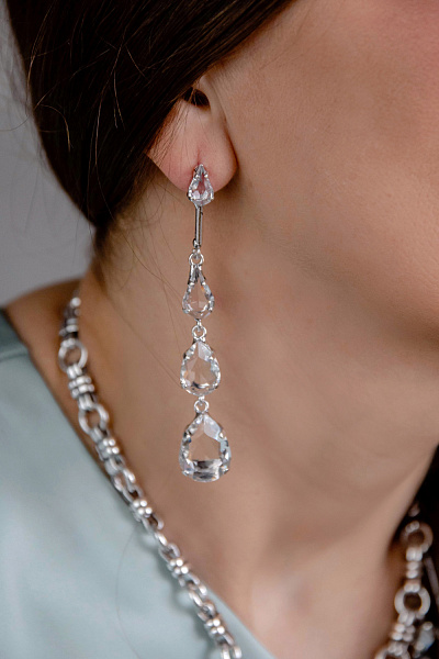 Серьги Сосульки (кристаллы прозрачные, г/п: родий, 8х1,3 см, 13гр) Италия Claudio Canzian 002 02 795