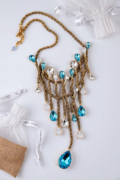 Колье Хромосомы (кристаллы бирюзовые, прозрачные, лунные) Италия Claudio Canzian 002 05 213