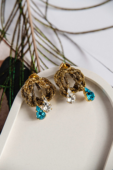 картинка Серьги Хромосомы (кристалл бирюзовый, прозрачный) Италия Claudio Canzian 002 02 683 ювелирный  магазин Калина являющийся официальным дистрибьютором в России 