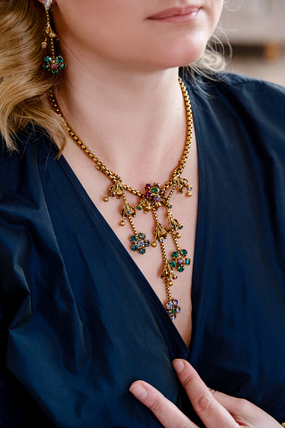 Колье Незабудки (кристалл: сиреневый, зеленый, синий, прозрач.) Италия Claudio Canzian  002 05 757