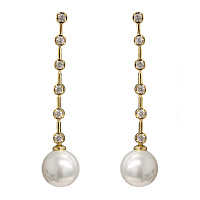 Серьги (майорка, кубический цирконий, г/п: золото, 6,5х1,4 см, 10гр.) Испания Madreperla 020 02 100