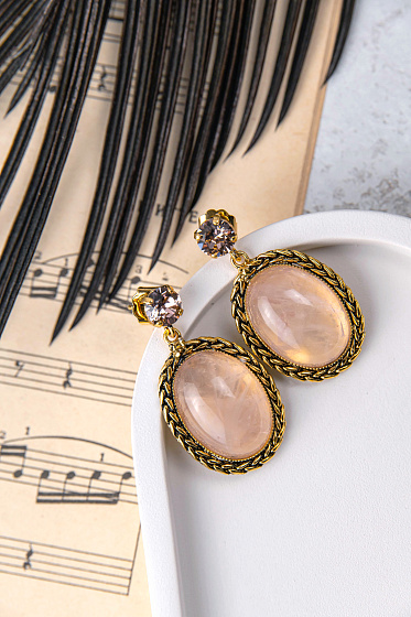 картинка Серьги (розовый кварц, кристалл: розовый, 4,4х2,4 см, 25гр.) Италия  Claudio Canzian 002 02 771 ювелирный  магазин Калина являющийся официальным дистрибьютором в России 