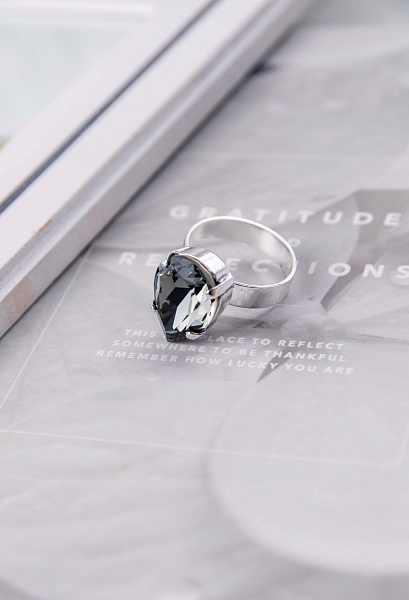 Кольцо Капля мал.(кристалл графит,1,8х1,4 см,высота 0,8 ) Италия  Claudio Canzian 002 01 185