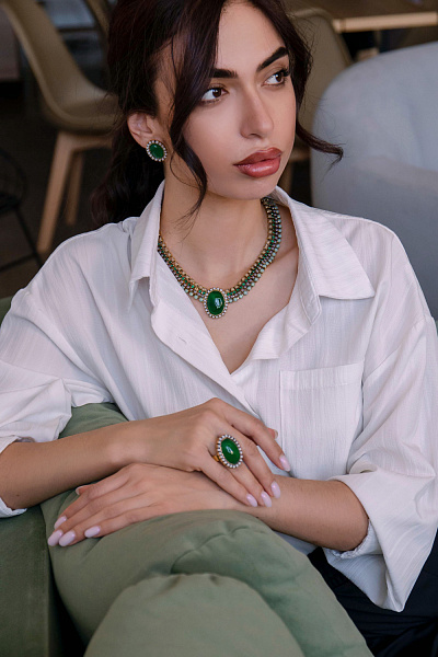 Кольцо (кристаллы белые, агат, 3,2х2,6 см) Италия Claudio Canzian 002 01 568