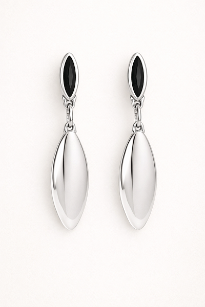 Серьги Ciclon 264602-01 (кристалл черный, г/п: серебро, 6.7х1.4 см) Испания Vaina 