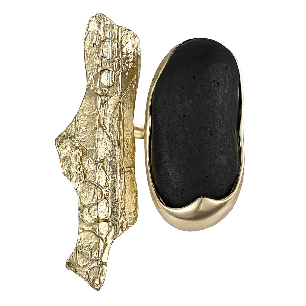 Кольцо (ювелирная смола черная, 4,7х3,5 см, г/п: золото, регулир.) Греция Kalliope 022 01 075