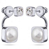 Серьги Теннис (Кристалл белый, жемчуг майорка, г/п: родий, 4 мм, 8 мм) Uvelina SW00 0005R-01E