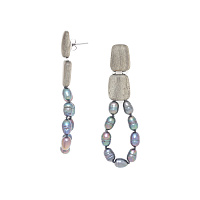 Серьги Pebble bea (Жемчуг, эбеновое дерево 7,5х1,3 см) 12-90372 Франция Nature Bijjoux 