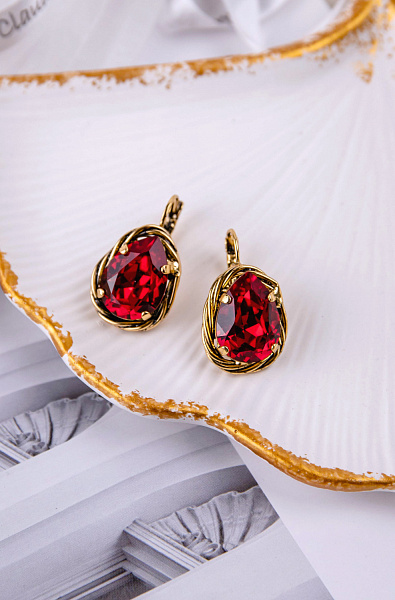 Серьги Капли (кристалл красный, 2,9х1,8 см, 9 гр) Италия Claudio Canzian 002 02 759