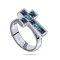 Кольцо Квадро (кристаллы джинс, аквамарин, г/п: родий, р.18 регулир.) SW00 0055G-047R4-8