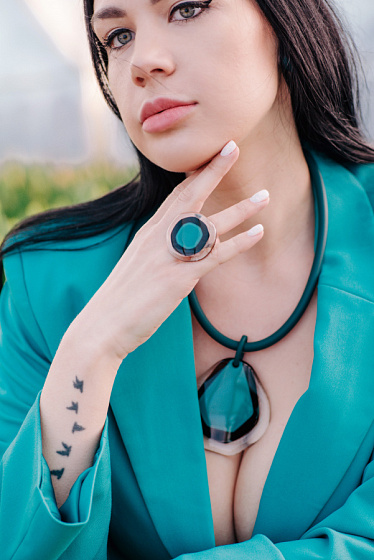 картинка Кольцо Avangard S бирюзовое, черное ENZO BENZO Италия ювелирный  магазин Калина являющийся официальным дистрибьютором в России 