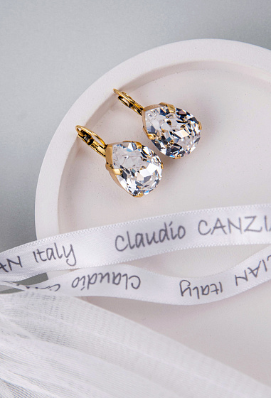 картинка Серьги Капля мал. (кристалл-прозрачный, 2,6х13,см, 8 гр) Италия  Claudio Canzian 002 02 230 ювелирный  магазин Калина являющийся официальным дистрибьютором в России 