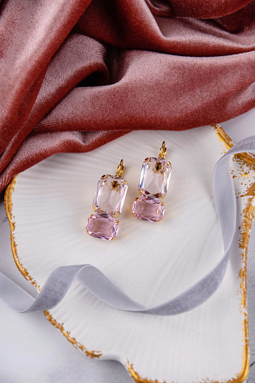 картинка Серьги (хрусталь, золото 24к, 2.8х1.4 см) Франция Philippe Ferrandis BALEARES  ювелирный  магазин Калина являющийся официальным дистрибьютором в России 