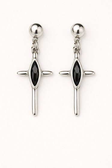 картинка Серьги Ciclon 265600-01 (кристалл черный, г/п: серебро, 4х2 см) Испания Cruz ювелирный  магазин Калина являющийся официальным дистрибьютором в России 