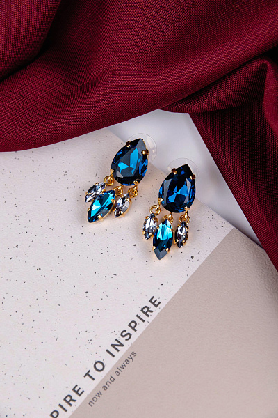 Серьги (хрусталь, золото 24к, 3.8х1.7 см) Франция Philippe Ferrandis BALEARES 