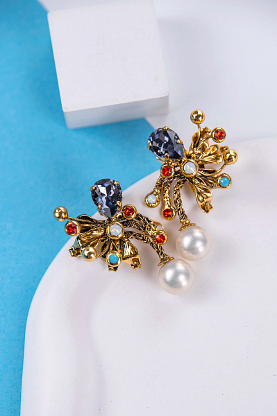 Серьги (Кристалл фиолетовый, бирюзовый, оранжевый, майорка) Италия Claudio Canzian 002 02 735