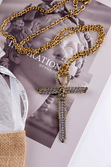 картинка Колье Крест (кристалл прозрачный, графит, 9.2х6.3 см, 80х0.4 см) Италия Claudio Canzian 002 05 477 ювелирный  магазин Калина являющийся официальным дистрибьютором в России 