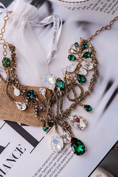 Колье Хромосомы (кристалл зеленый, прозрачный, белый опал, 56 см) Италия Claudio Canzian 002 05 594