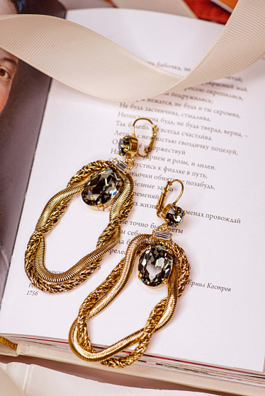 картинка Серьги Жгуты (кристалл графит, 9х2,7 см, 32 гр.) Италия Claudio Canzian 002 02 021 ювелирный  магазин Калина являющийся официальным дистрибьютором в России 