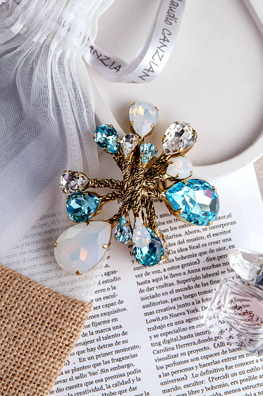 картинка Кольцо Хромосомы (кристаллы бирюзовые,белый опал, 8.5х8.5 см) Италия Claudio Canzian 002 01 031 ювелирный  магазин Калина являющийся официальным дистрибьютором в России 