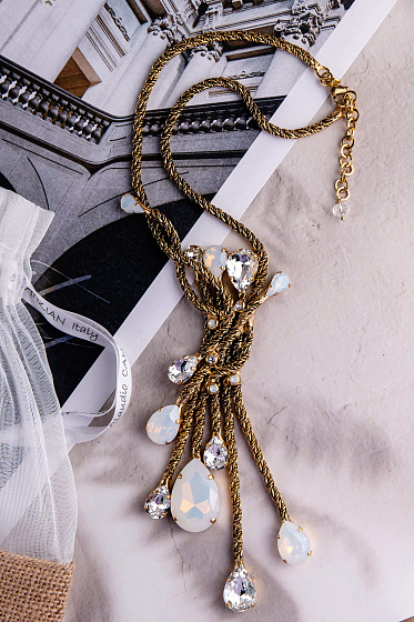 картинка Колье Хромосомы (кристалл белый опал, прозрачный, 48 см, 15,5х3см) Италия Claudio Canzian 002 05 212 ювелирный  магазин Калина являющийся официальным дистрибьютором в России 