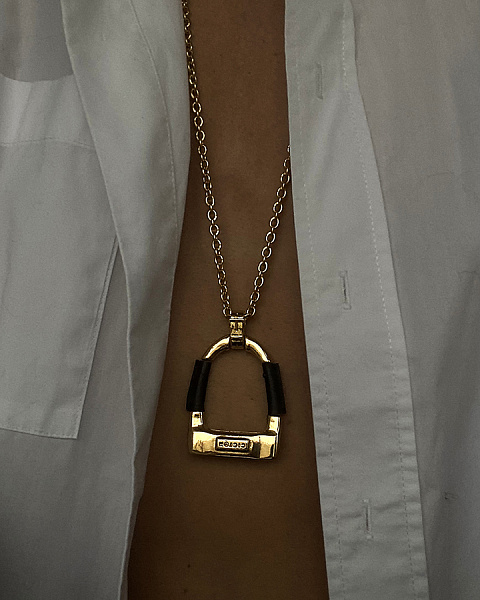 Колье (натуральная кожа - коричневый, г/п: золото 95 см) 240800-02 Испания Ciclon New Equus