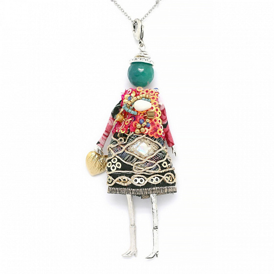 картинка Подвеска (кукла Сэнди в юбке и розовой  жилетке с пайетками, серебр) MIA-2602-CL7427 Франция  ювелирный  магазин Калина являющийся официальным дистрибьютором в России 