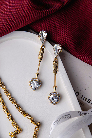 картинка Серьги Сердца (Кубический цирконий, кристаллы, 6х1.2 см, 8 гр) Италия Claudio Canzian 002 02 909 ювелирный  магазин Калина являющийся официальным дистрибьютором в России 