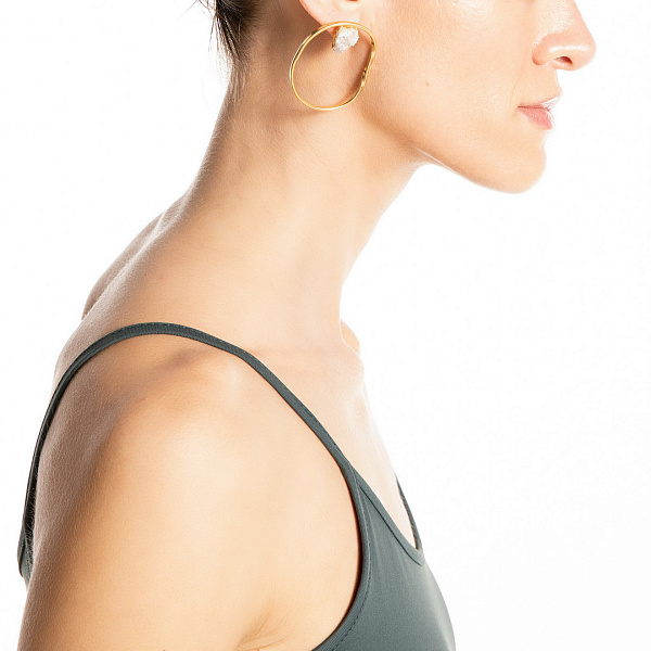 Серьги Philautia (с друзой агата, белый, г/п: золото) Греция Katerina Vassou KV25.1-403203G