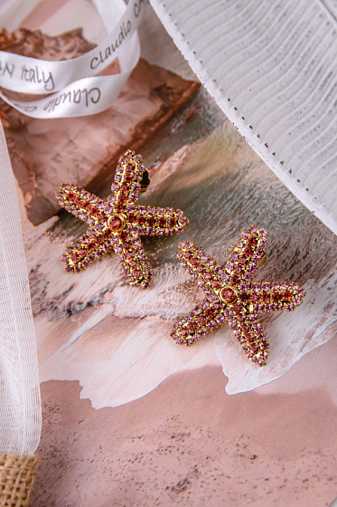 картинка Серьги (кристалл розовый, персиковый, 3,6х3,6 см 14 гр.) Италия Claudio Canzian 002 02 817 ювелирный  магазин Калина являющийся официальным дистрибьютором в России 