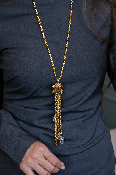 Колье (Кристалл графитовый, прозрачный, цепь 85см, кулон 20Х2,7) Италия Claudio Canzian 002 05 602