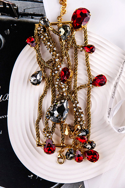 Браслет Хромосомы (кристаллы красные, графит, лунные, 16+6см) Италия Claudio Canzian  002 04 072